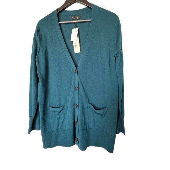 Banana Republic Women's Medium Fine Merino Wool V-Neck Cardigan Dark Teal Color - Picture 2 of 15